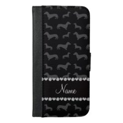 Custom name black dachshund black heart stripe iPhone 6/6s plus wallet case