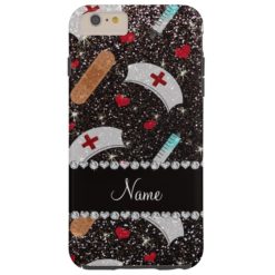Custom name black glitter nurse hats heart tough iPhone 6 plus case