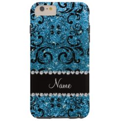Custom name black sky blue glitter damask tough iPhone 6 plus case