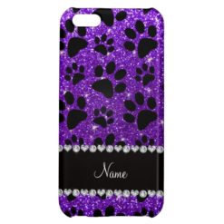 Custom name indigo purple glitter black dog paws case for iPhone 5C