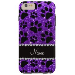Custom name indigo purple glitter black dog paws tough iPhone 6 plus case