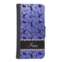 Custom name neon blue glitter cheerleading iPhone SE/5/5s wallet case