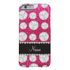 Custom name neon hot pink glitter volleyballs barely there iPhone 6 case