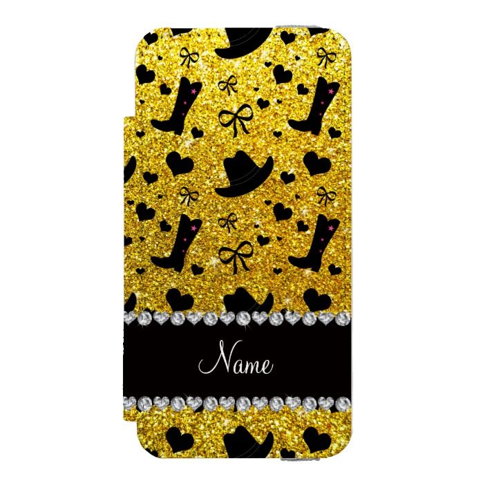 Custom name neon yellow glitter cowboy boots hats wallet case for iPhone SE/5/5s