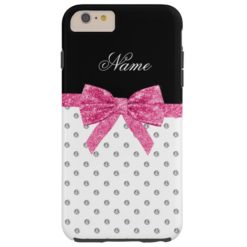 Custom name pink glitter bow white diamonds tough iPhone 6 plus case