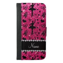 Custom name rose pink glitter ballerinas iPhone 6/6s plus wallet case