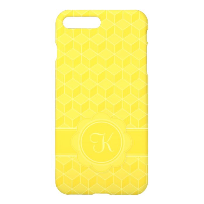 Customizable Monogram Bright Yellow 3D cubes iPhone 7 Plus Case