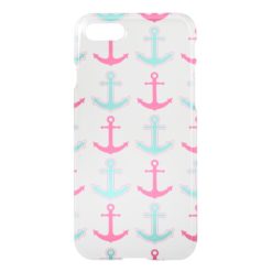 Cute Anchor Pattern Pink and Aqua iPhone 7 Case