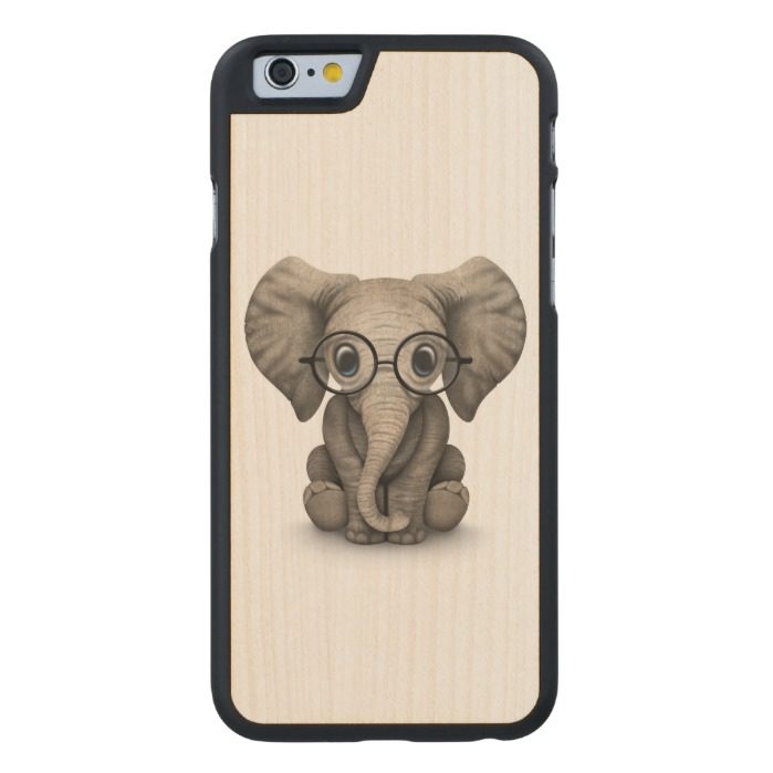 Cute Baby Elephant with Reading Glasses White Carved Maple iPhone 6 Case