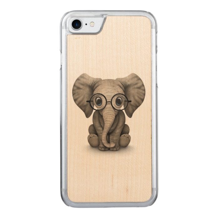 Cute Baby Elephant with Reading Glasses White Carved iPhone 7 Case