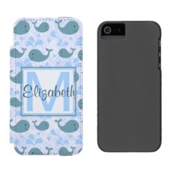 Cute Blue Whales Pattern Monogram iPhone SE/5/5s Wallet Case