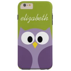 Cute Cartoon Owl Purple and Pistachio Custom Name Tough iPhone 6 Plus Case