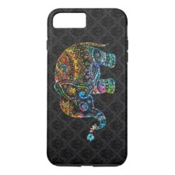 Cute Elephant In Colorful Glitter On Black iPhone 7 Plus Case