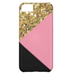 Cute Gold Glitter Pink & Black iPhone 5C Case