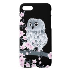 Cute Owl and Cherry Blossoms Pink Black iPhone 7 Case