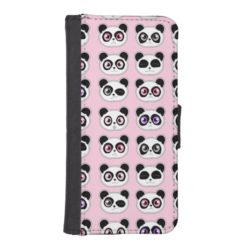 Cute Panda Expressions Pattern Pink Wallet Phone Case For iPhone SE/5/5s