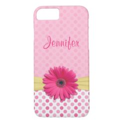 Cute Pink Gerbera Daisy Polka Dot iPhone 7 Case