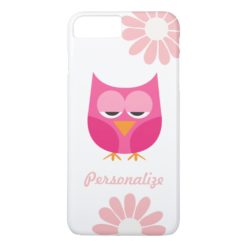 Cute Pink Owl and Flowers Personalized iPhone 7 Plus Case