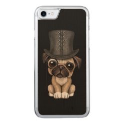 Cute Pug Puppy with Monocle and Top Hat Black Carved iPhone 7 Case