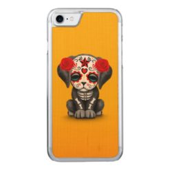 Cute Red Day of the Dead Puppy Dog Yellow Carved iPhone 7 Case