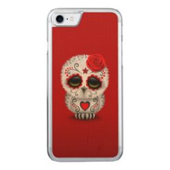 Cute Red Day of the Dead Sugar Skull Owl Carved iPhone 7 Case
