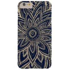 Cute Retro Gold Abstract Flower Drawing on Black Barely There iPhone 6 Plus Case
