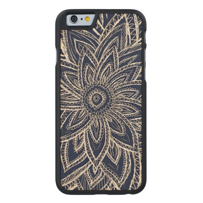 Cute Retro Gold abstract Flower Drawing on Black Carved Maple iPhone 6 Case