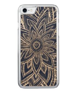 Cute Retro Gold abstract Flower Drawing on Black Carved iPhone 7 Case