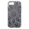 Cute Retro Gold abstract Flower Drawing on Black iPhone 7 Case