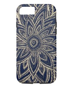 Cute Retro Gold abstract Flower Drawing on Black iPhone 7 Case