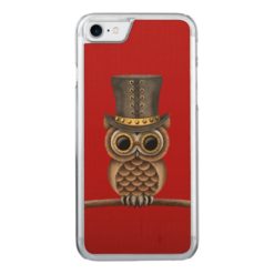Cute Steampunk Owl on a Branch on Red Carved iPhone 7 Case