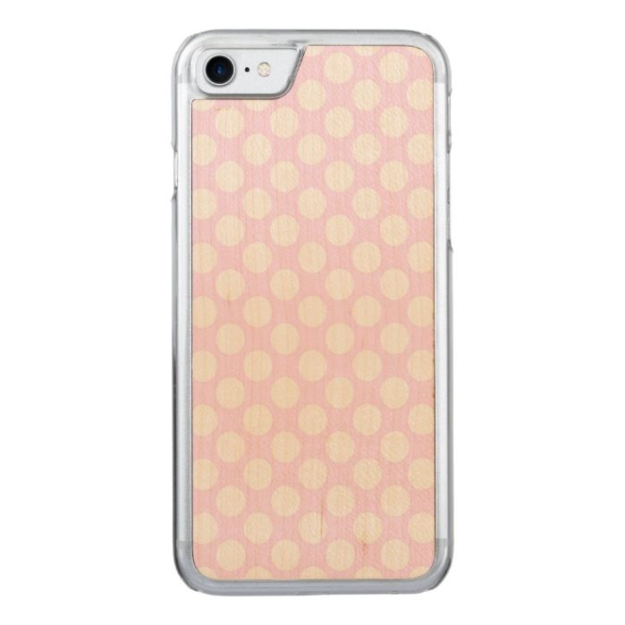 Cute Trendy Baby Pink White Polka Dots Pattern Carved iPhone 7 Case
