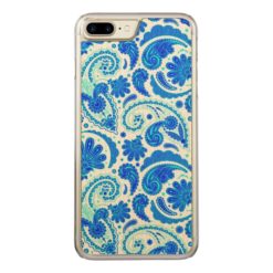 Cute blue aqua paisley patterns Carved iPhone 7 plus case