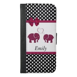 Cute girly elphants in love polka dots monogram iPhone 6/6s plus wallet case