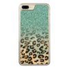 Cute girly trendy light blue faux glitter leopard Carved iPhone 7 plus case