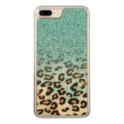 Cute girly trendy light blue faux glitter leopard Carved iPhone 7 plus case