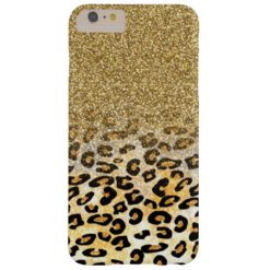 Cute girly trendy yellow gold faux glitter leopard barely there iPhone 6 plus case