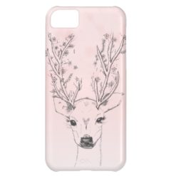 Cute handdrawn floral deer antlers pink watercolor iPhone 5C cover