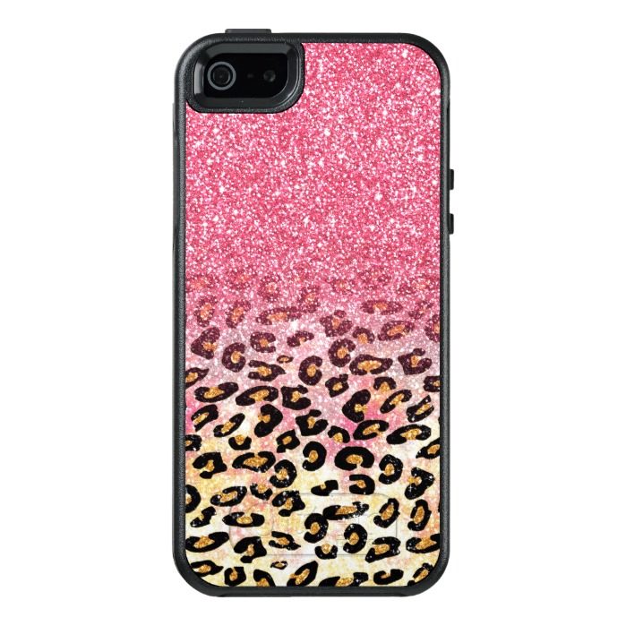 Cute pink faux glitter leopard animal print OtterBox iPhone 5/5s/SE case