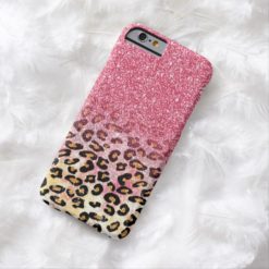 Cute pink faux glitter leopard animal print barely there iPhone 6 case