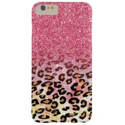 Cute pink faux glitter leopard animal print barely there iPhone 6 plus case