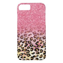 Cute pink faux glitter leopard animal print iPhone 7 case