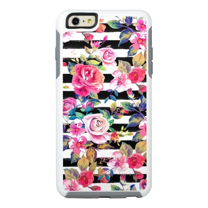 Cute spring floral and stripes watercolor pattern OtterBox iPhone 6/6s plus case