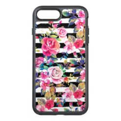 Cute spring floral and stripes watercolor pattern OtterBox symmetry iPhone 7 plus case