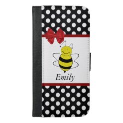 Cute trendy girly funny bee polka dots monogram iPhone 6/6s plus wallet case