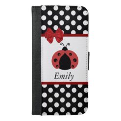 Cute trendy girly ladybug polka dots monogram iPhone 6/6s plus wallet case