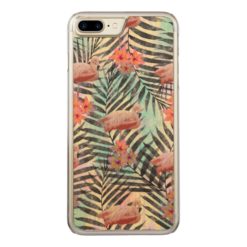 Cute trendy tropical flamingos floral paint Carved iPhone 7 plus case