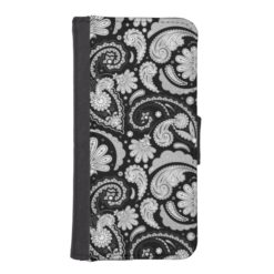 Cute vintage black white paisley patterns wallet phone case for iPhone SE/5/5s