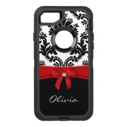 Damask Ribbon Bow Red OtterBox Defender iPhone 7 Case