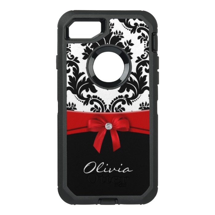 Damask Ribbon Bow Red OtterBox Defender iPhone 7 Case